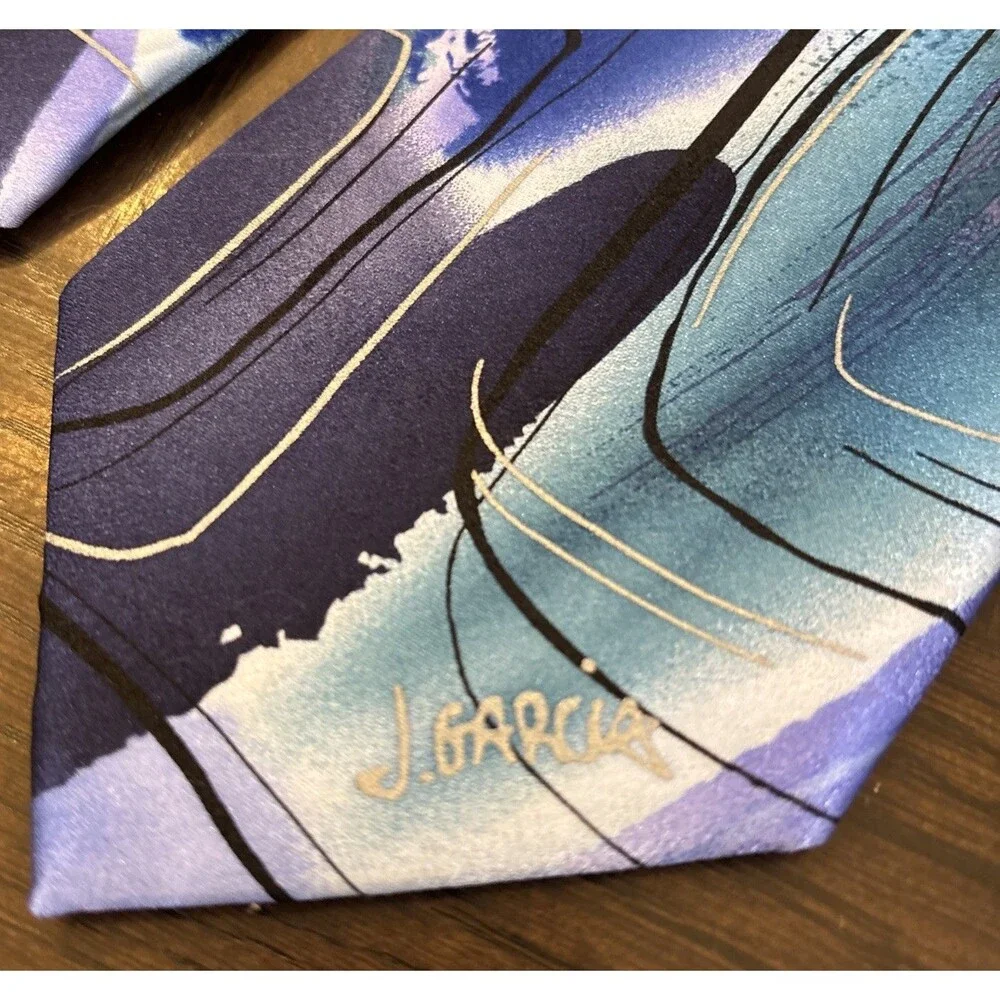 Jerry Garcia 100% Silk Tie Mens Blue Abstract Film Noir Artist Proof 10 Necktie